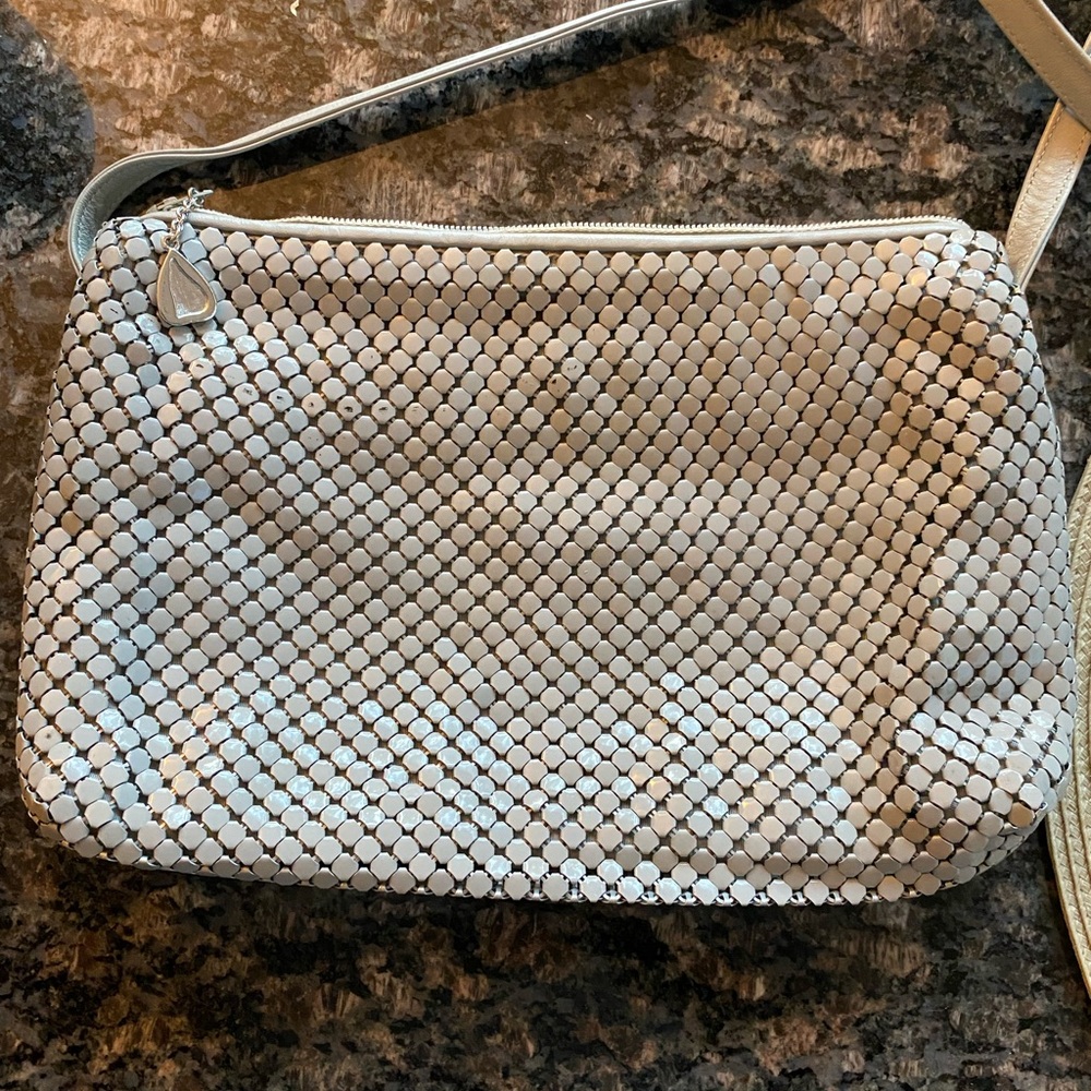 Vintage Whiting and Davis cross body bag. Silver /gray metal
